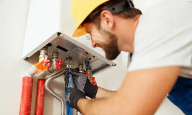 tankless water heater installed outside