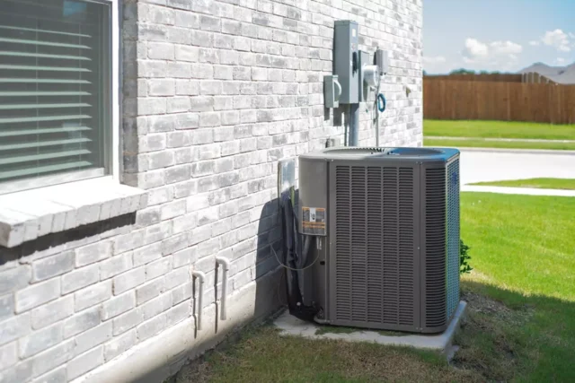 An HVAC unit outside a house.